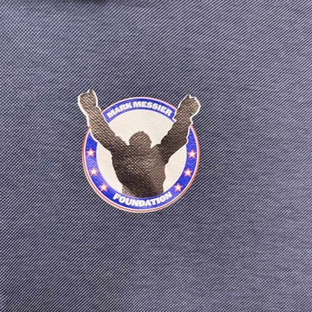 Greyson Mens Golf Polo Shirt Mark Messier Foundation Slate Blue Stretch Sz L euc - Picture 5 of 8